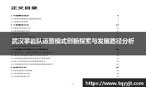 武汉攀岩队运营模式创新探索与发展路径分析